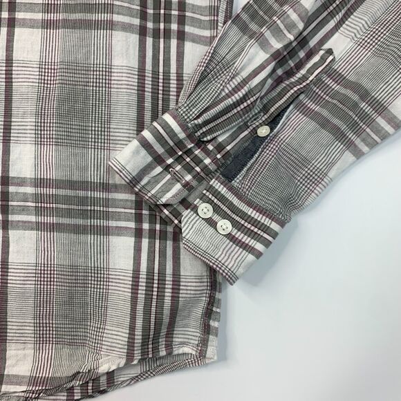 7 For All Mankind Shirt Mens XL Extra Large Gray Plaid Cotton Linen Blend Button - Picture 3 of 11